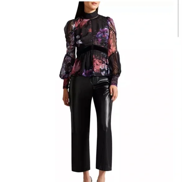 Ted Baker Black Floral Sheer Blouse - Picture 2 of 14